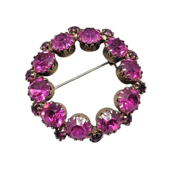 Purple & Pink Rhinestone Brooch Large Prong Set Stones Gold Tone Vintage - Picture 5 of 7